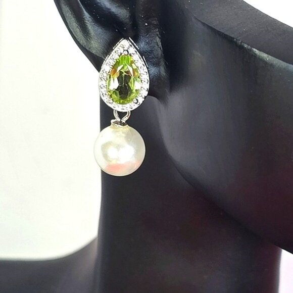 925 Sterling Silver Jewelry Set with Natural Freshwater Pearl & Peridot Gem - Picture 6 of 7